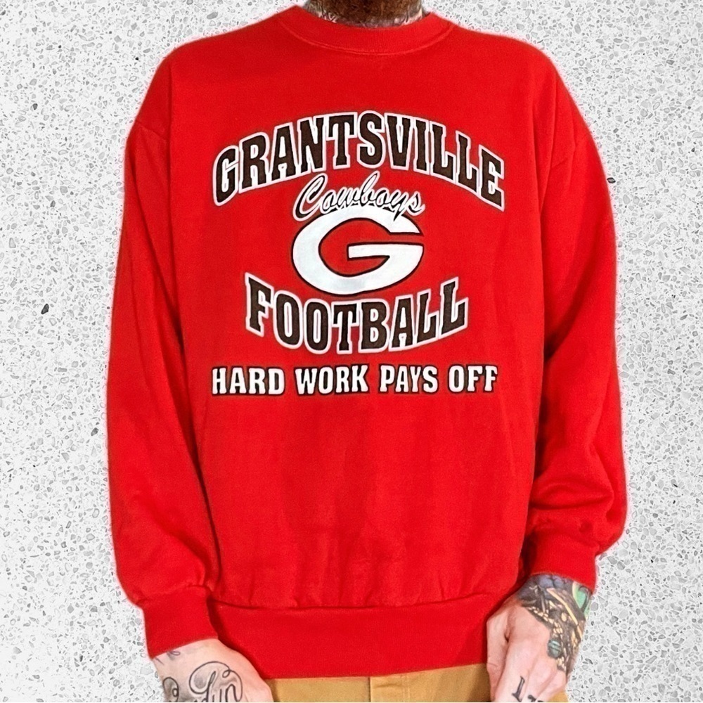 Red vintage jerzees crewneck sweatshirt cowboys football hard work pays off - Picture 1 of 5